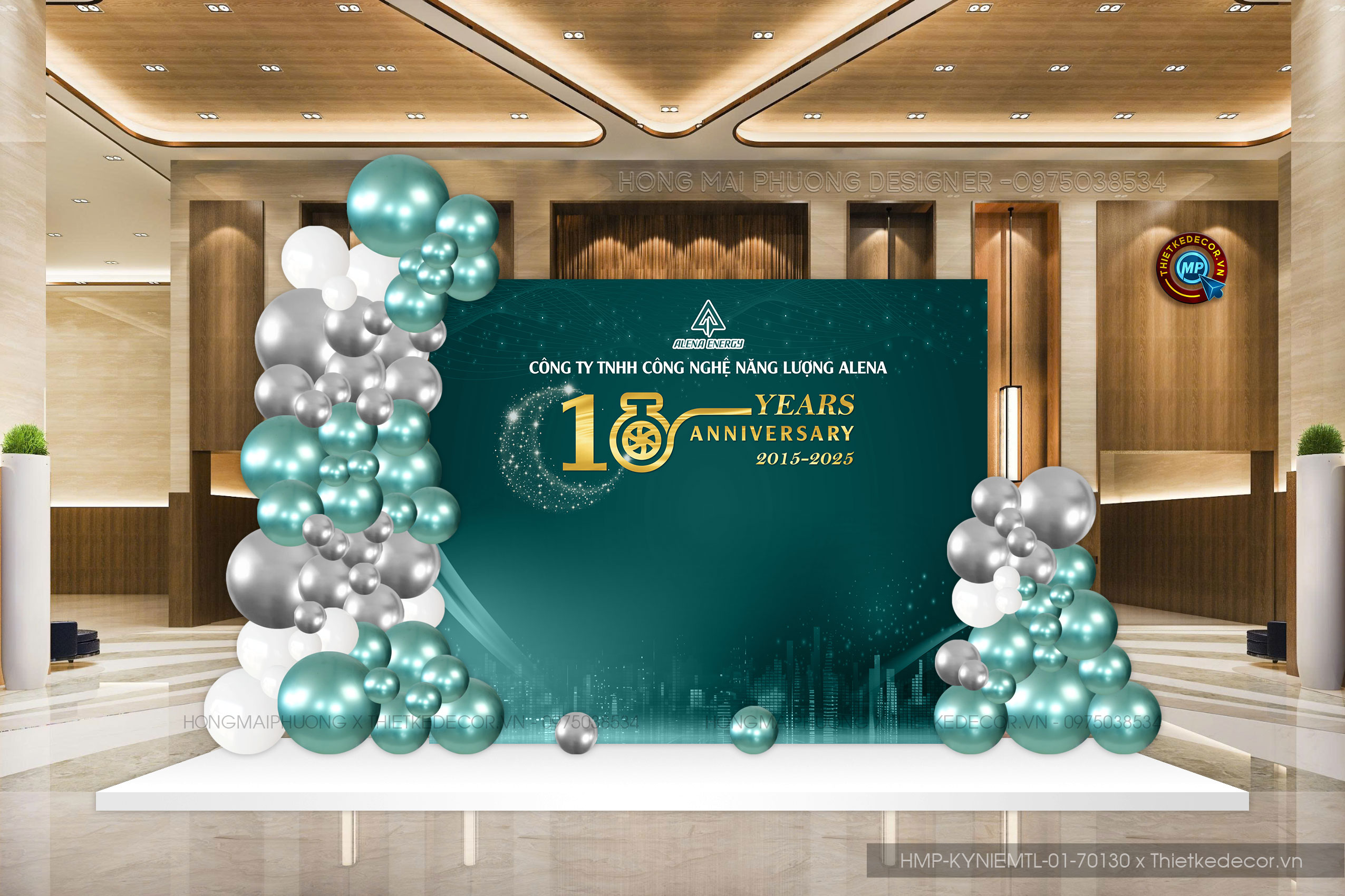 Backdrop kỉ niệm thành lập công ty tone xanh lá